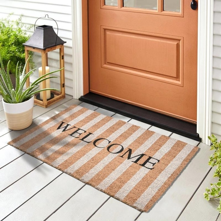 Doormat, Welcome Typography Natural Fiber Look, Warm Orange Front Door Decor