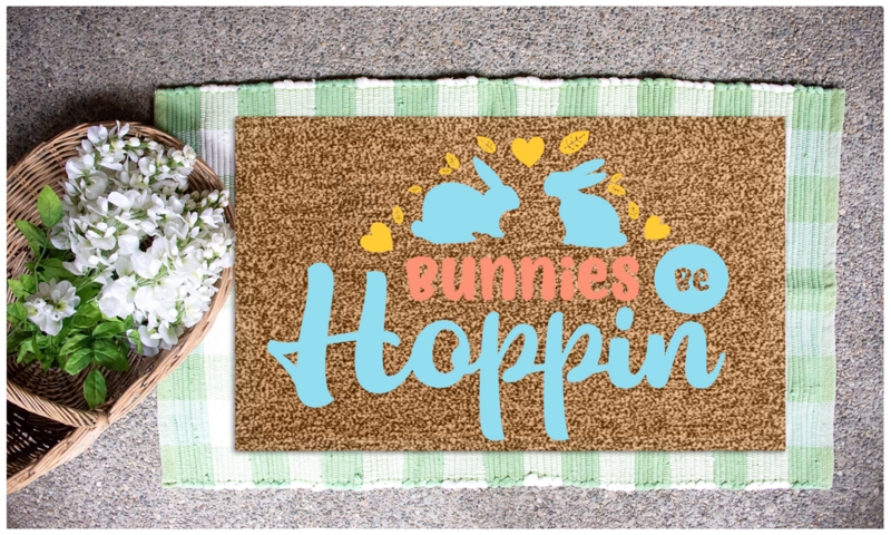 Doormat Whimsical Bunny Motifs With Colorful Typography And Layered Look