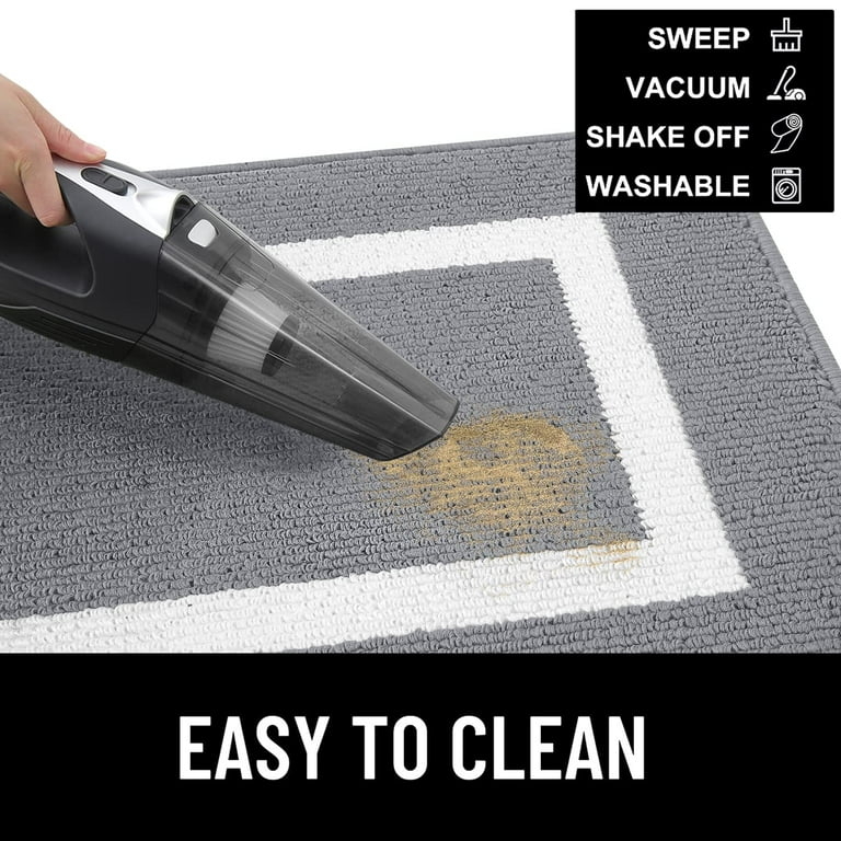 Doormat White Border Gray Washable Construction Loop Pile Texture