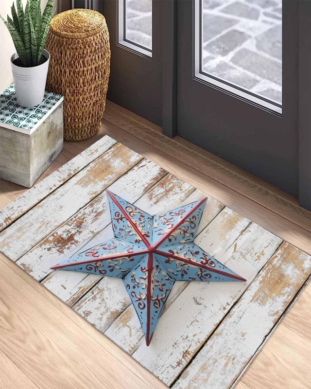 Doormat Whitewashed Wood Grain Rustic Farmhouse Star Graphic