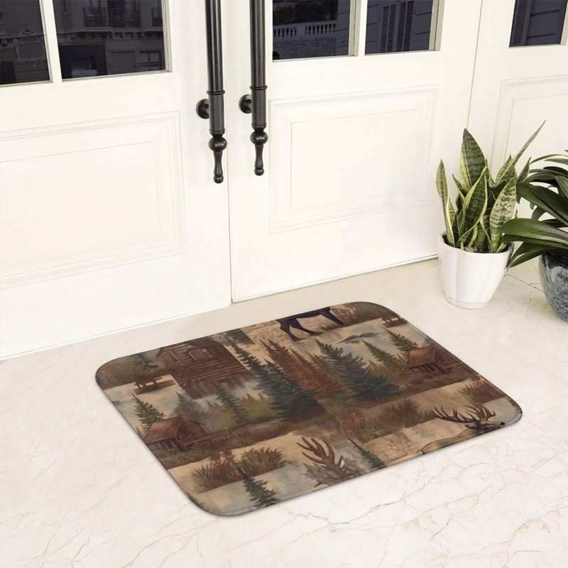 Doormat Wilderness Print Wildlife Illustrations Low Profile Earthy Tones