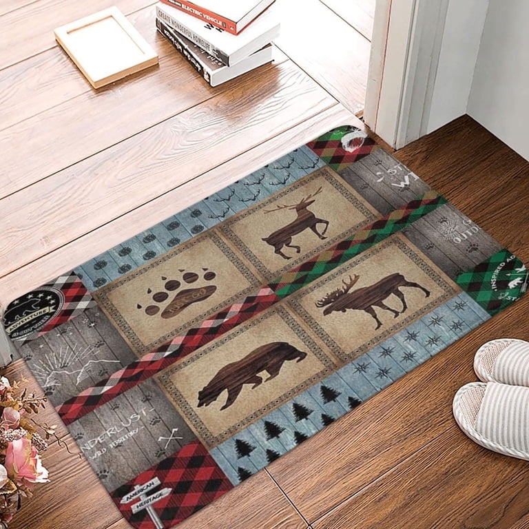 Doormat Wildlife Patchwork Design Buffalo Check Accents Wood Look Rustic