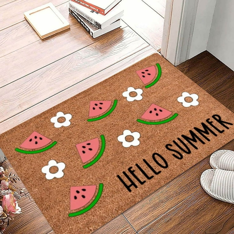 Doormat with Watermelon And Daisy Print, Hello Summer Text