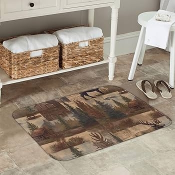 Doormat Woodland Animal Print Cabin Imagery Low Pile Rustic Lodge Decor
