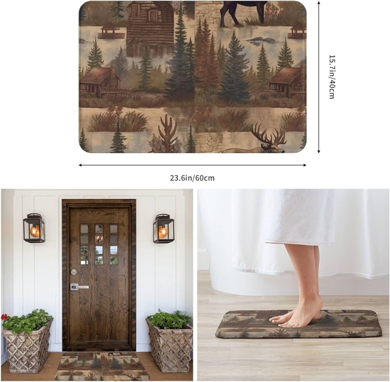 Doormat Woodland Scene Print Absorbent Surface Multipurpose Utility Lodge