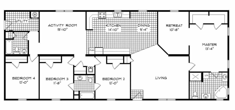 Double Wide Floor Plan: Four Bedroom Layout with Activity Room