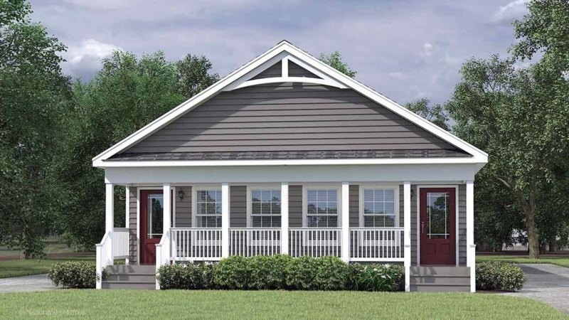 Duplex Home Ranch Style with Full Width Porch and Craftsman Truss