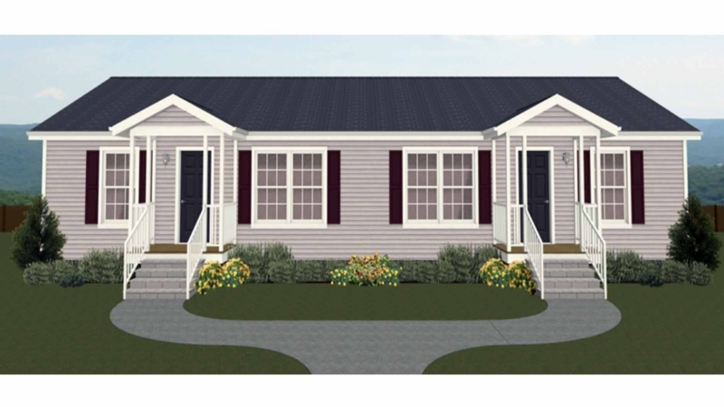 Duplex Traditional Style with Twin Porch Design and Burgundy Shutters