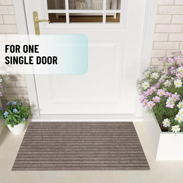 Earth Tone Striped Doormat Low-Profile Synthetic Fiber Outdoor Entryway