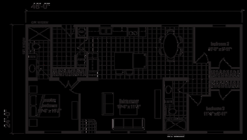 Efficient 1136 Sqft Layout, 24x48 Floor Plan with Integrated Pantry