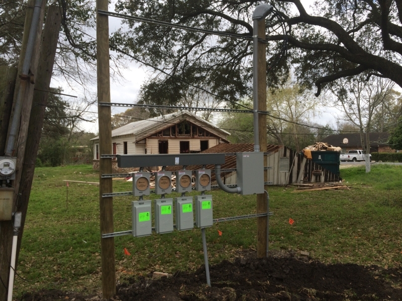 Electrical Meter Bank with Wood Post Support, Outdoor Installation