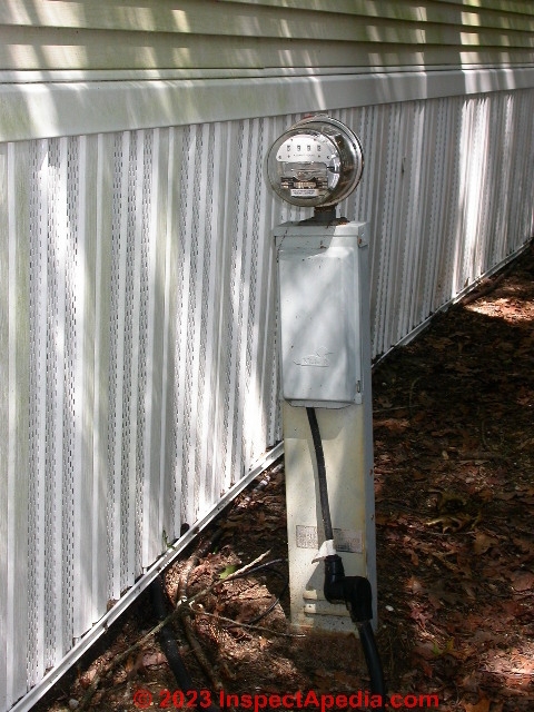 Electrical Meter Pedestal at Mobile Home Exterior Service Entry