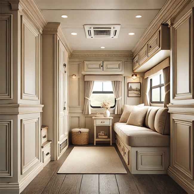 Elegant Mobile Home Wall Paneling: Full-Wall Wainscoting & Built-ins
