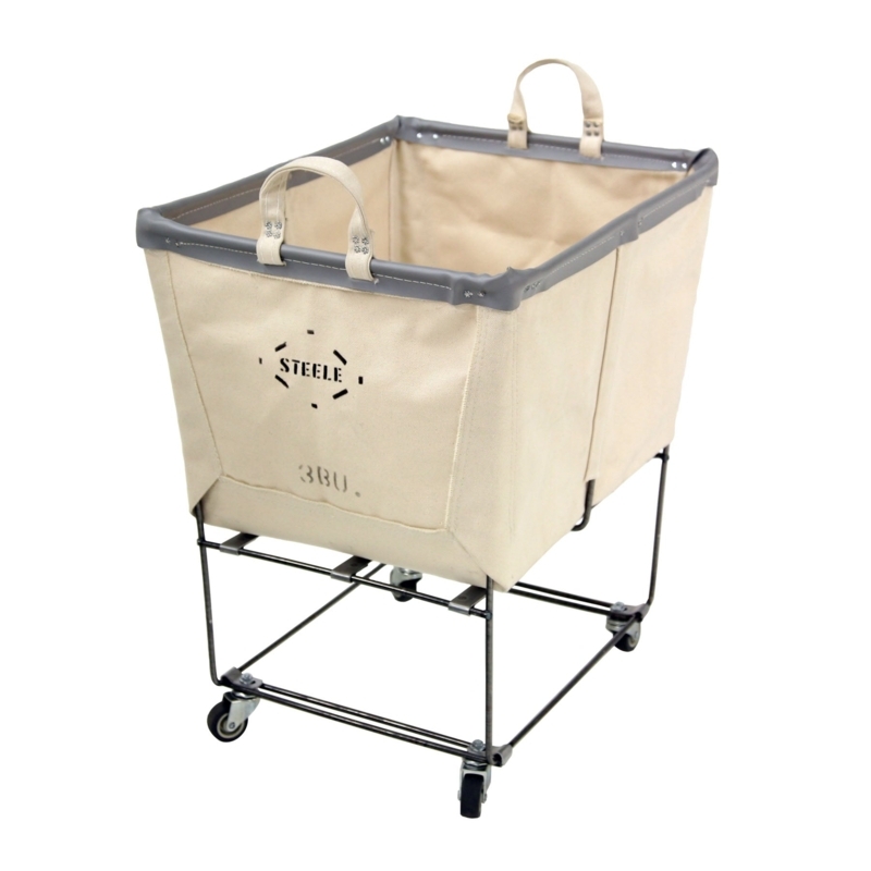 Elevated Rolling Hamper, Canvas Construction, Stenciled Logo, Casters
