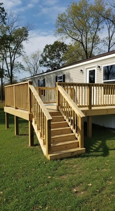 Elevated Wooden Deck with Traditional Vertical Balusters