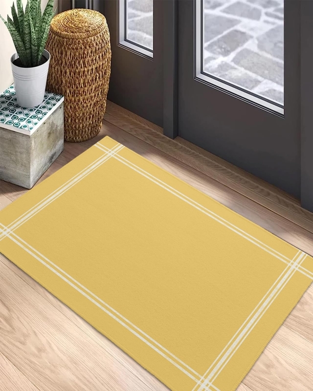 Entryway Doormat Thin White Border Ultra Low Profile Modern Mudroom