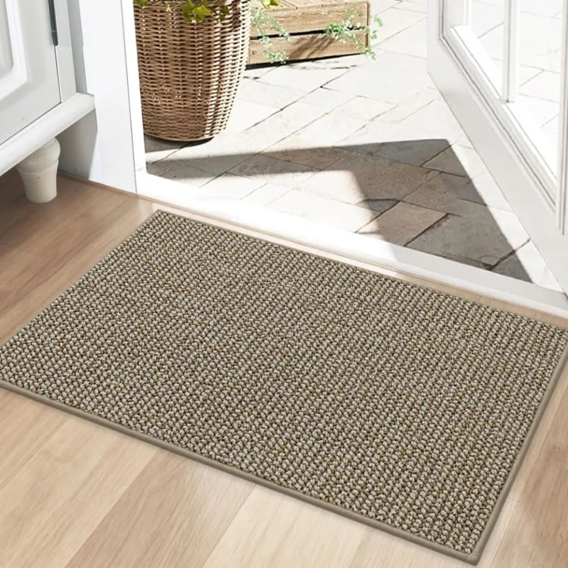 Entryway Mat Beige Nubby Woven Texture Low Profile Dirt Trapper Rug