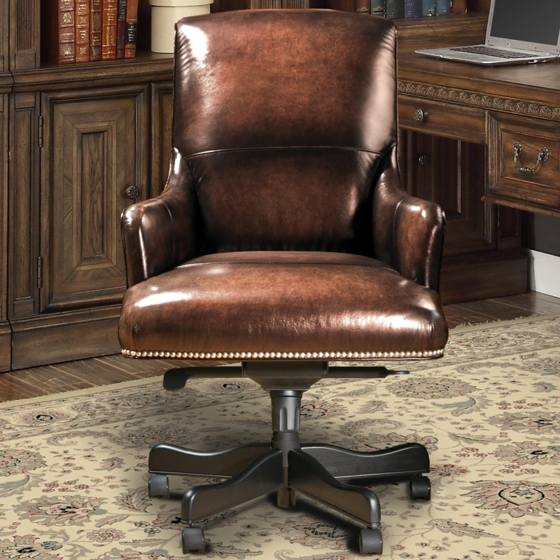 Executive Desk Chair Chestnut Brown Nailhead Trim Traditional Stately