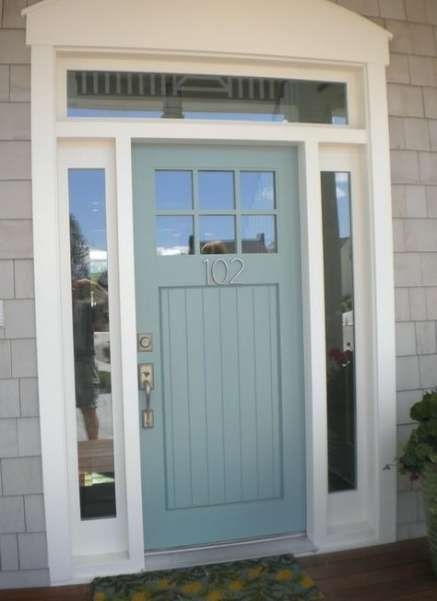 Exterior Door Light Blue Craftsman Style Integrated Sidelights Transom