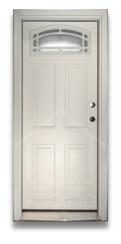 Exterior Door with Arched Window and Four-Panel Design