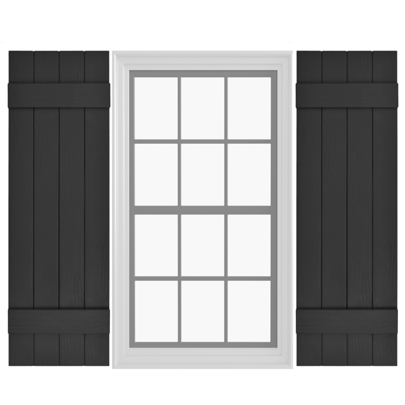 Exterior Shutters: Black Cosmos Vinyl Board and Batten, Farmhouse Style