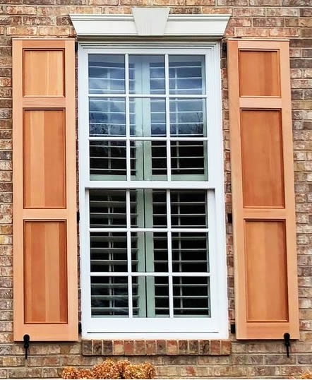 Exterior Shutters: Traditional Recessed Panel with Natural Wood Grain