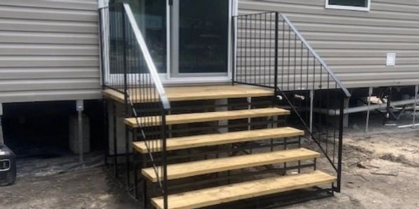 Exterior Stairs Black Metal Frame Wood Plank Steps Modular Design