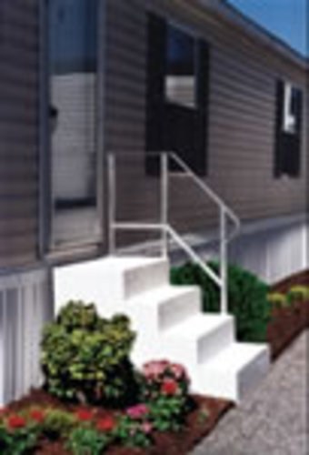 Exterior Stairs: White Closed Riser Prefabricated Stairs With Handrail