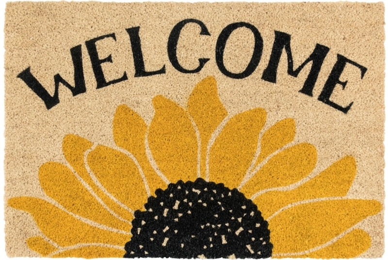 Farmhouse Doormat with Arched "Welcome" Text and Sunflower Motif
