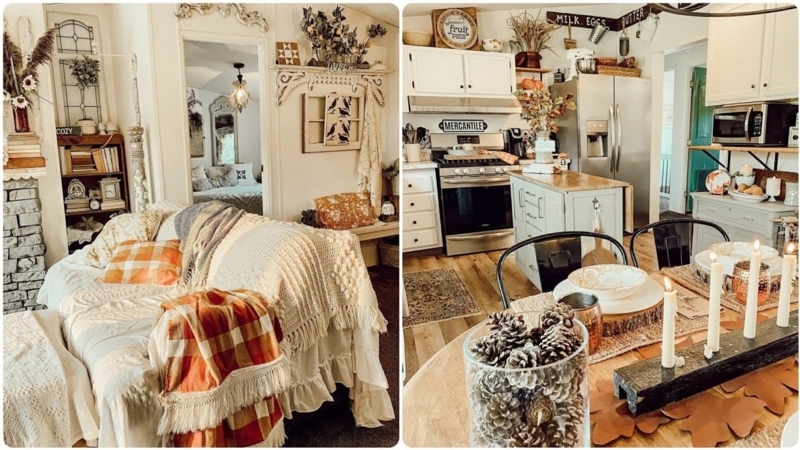 Farmhouse Fall Living Room Decor with Buffalo Check Pillows