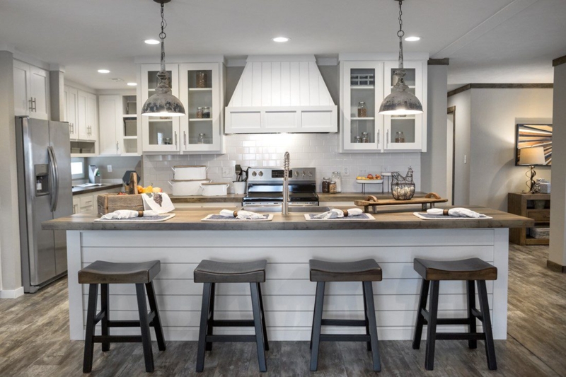 Farmhouse Kitchen Island with Shiplap Base and Wood Countertops