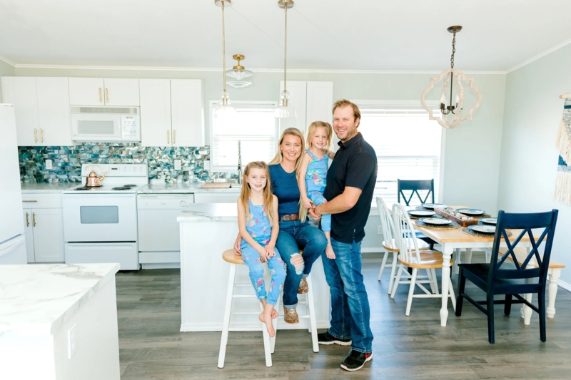 Farmhouse Kitchen with Blue Mosaic Backsplash and Mixed Seating
