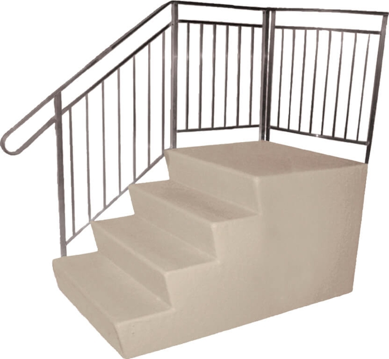 Fiberglass Exterior Steps with Wrap Around Railing, Integrated Platform.