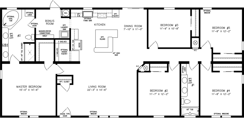 Five-Bedroom Mobile Home Plan with Versatile Bonus Room