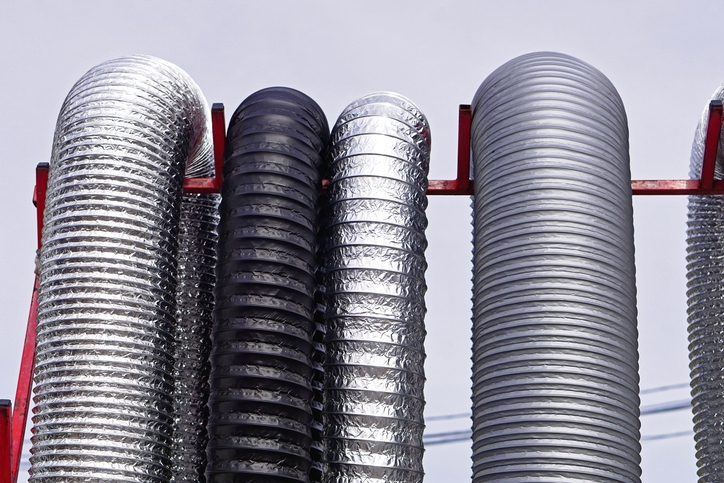 Flexible HVAC Ducts grouped with Silver and Black Ribbed Surfaces