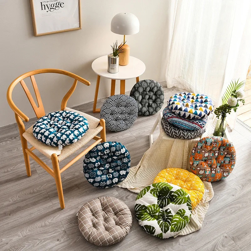 Floor Cushion Round Tufted Eclectic Animal Botanical Print Seating