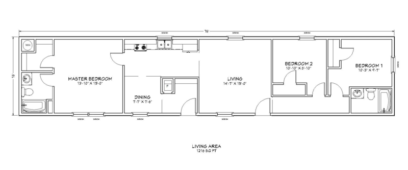 Floor Plan: 16-Foot Width Single-Wide with Long Linear Flow