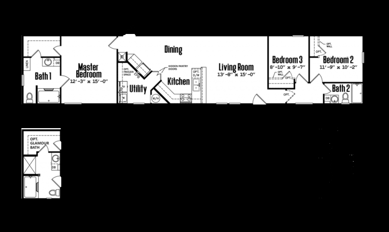 Floor Plan: 3 Bedroom 2 Bath Mobile Home with En Suite Bathroom