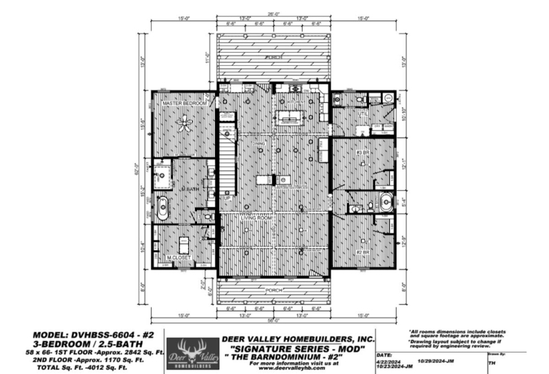 Floor Plan 3-Bedroom Barndominium with Central Living Hub