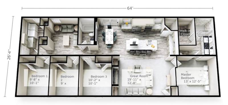 Floor Plan 3d Render Split Bedroom Plan Annotated Layout