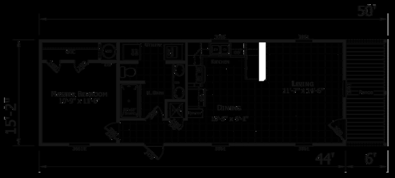 Floor Plan: 50 Foot Single Wide Layout with Integrated Porch