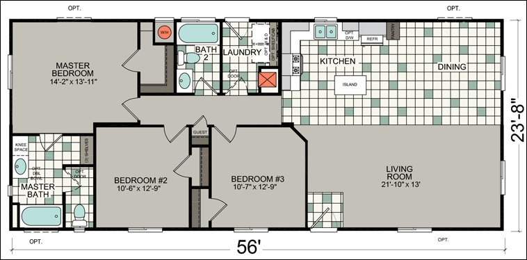 Floor Plan: 56-Foot Manufactured Home with Split-Bedroom Design