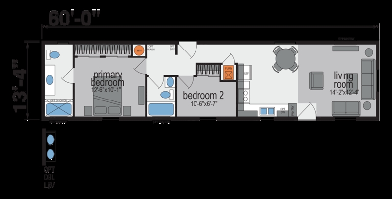 Floor Plan: 60-Foot Single-Wide with a Distinct Linear Footprint