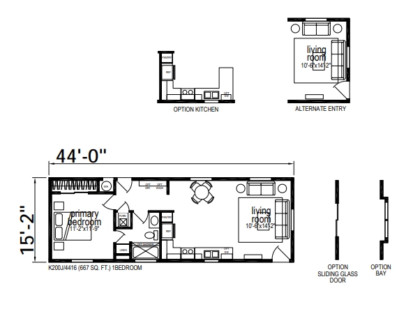 Floor Plan 667 Sq Ft Open Concept Layout for One Bedroom Home