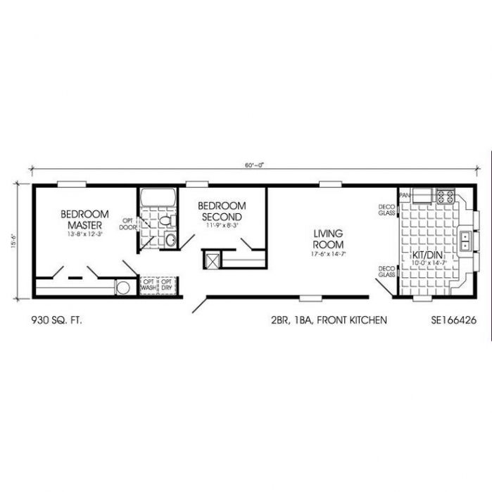 Floor Plan: 930 Sq Ft Mobile Home with Front Kitchen Model