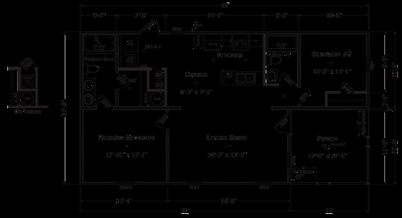 Floor Plan Compact 1027 Sq Ft Two Bedroom Built In Porch Layout