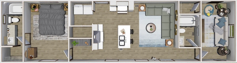 Floor Plan Contemporary 3D Render with Open Concept Living Area