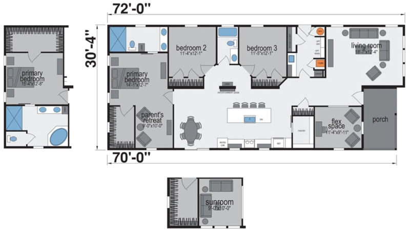 Floor Plan Double Wide Layout Sunroom Option Parent Retreat