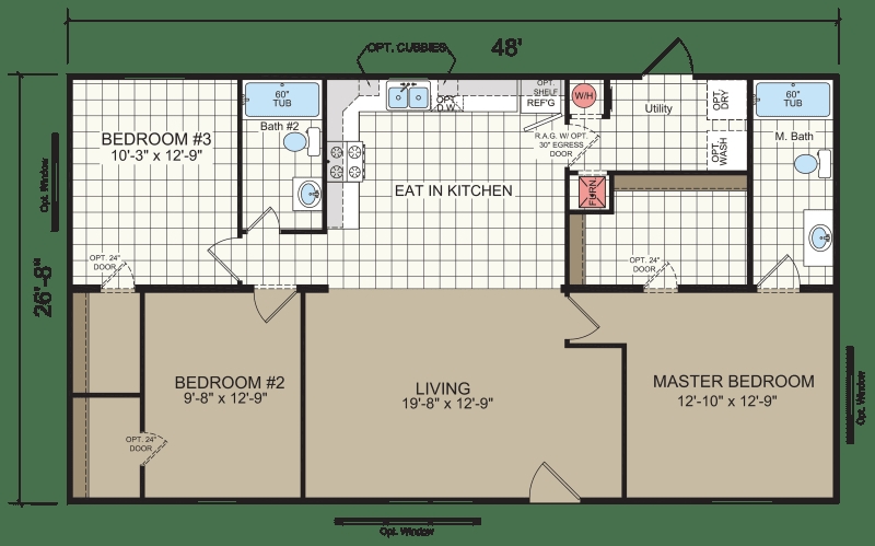 Floor Plan Double Wide Mobile Home Layout Utility Closet Grid