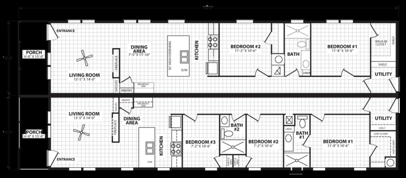 Floor Plan: Dual Variant Layout Options for Double-Wide Homes